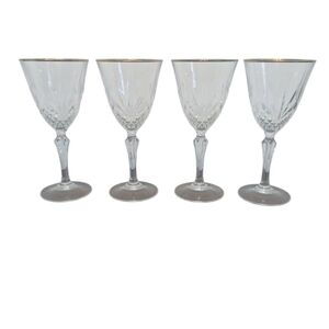 4 Gold Rim Crystal Wine Glasses